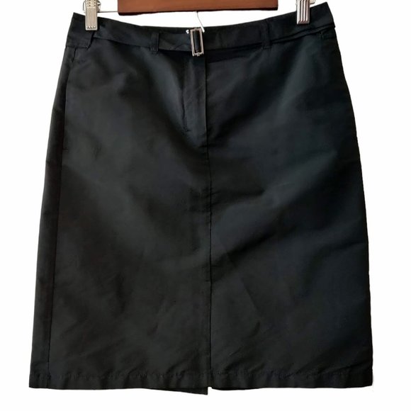 'S Max Mara Womens Black Polyester Silk Nylon Feel Belt Short Pencil Skirt US 4 - Picture 1 of 8